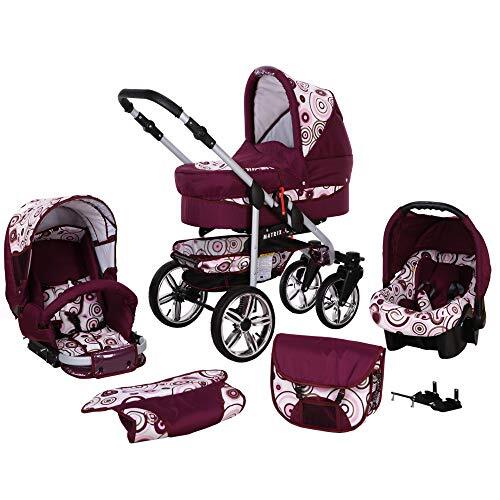 Lux4Kids ChillyKids Kinderwagen, 3-in-1, alles in een Isofix combi complete set met autostoel Matrix II by ChillyKids Pink & cirkels 2-in-1 zonder autostoel