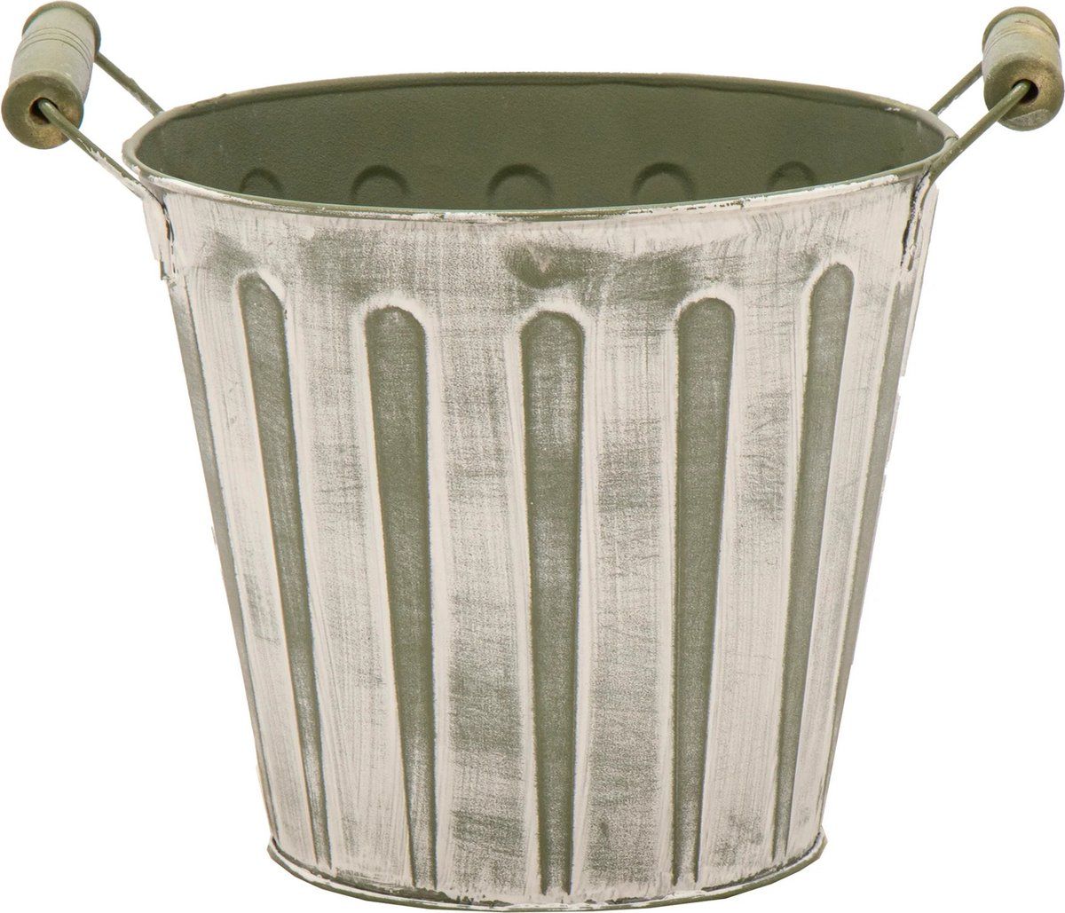 Mega Collections Plantenpot/bloempot/emmer - zink - legergroen - D17 x H15 cm