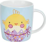Merkloos / Sans marque Koopman International Pasen thema mok met paaskuiken - blauw - porselein - 370 ml