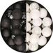 Boules de Noël 28x pièces petites boules de Noël en plastique noir et blanc nacré 3 cm