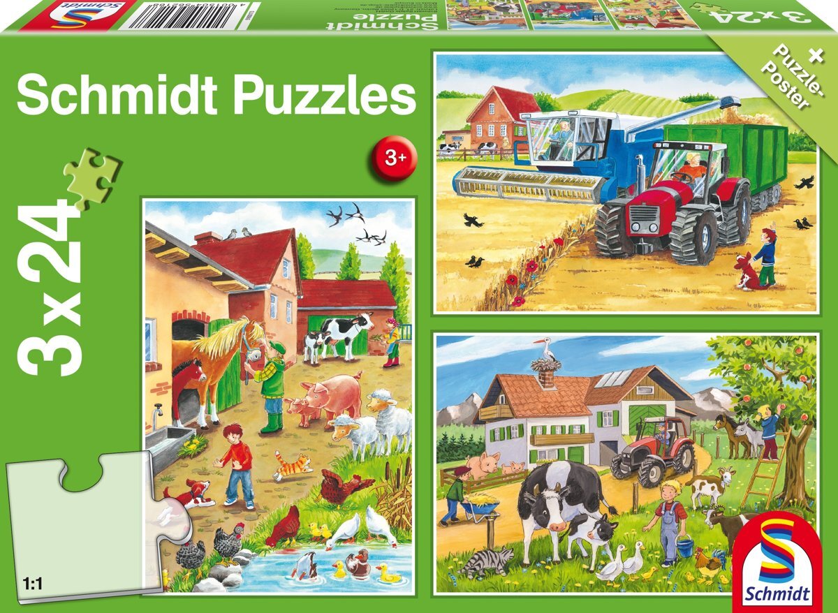 Schmidt Op de boerderij 3 x 24 pcs Legpuzzel