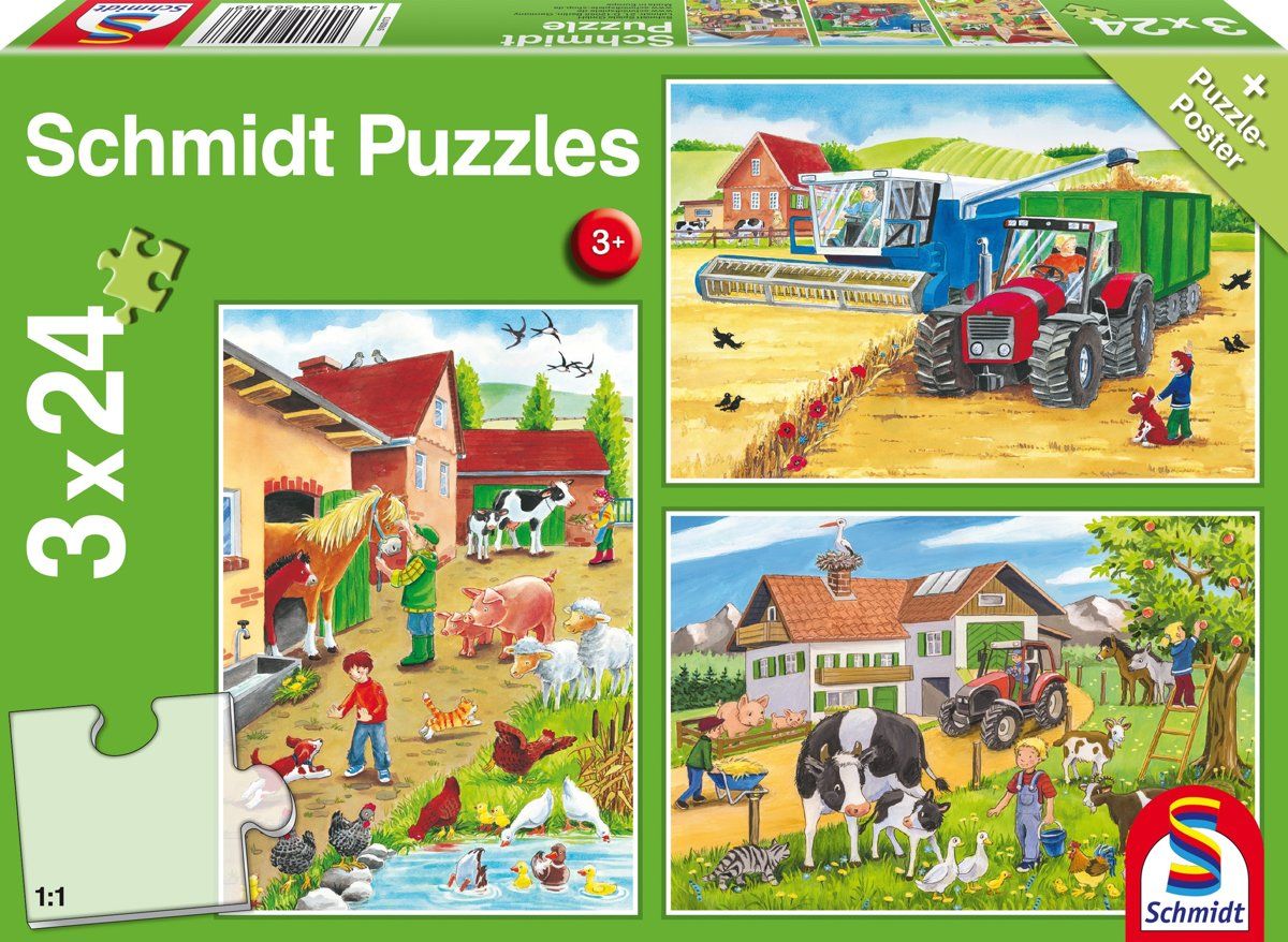 Schmidt Op de boerderij 3 x 24 pcs Legpuzzel - 3-4 jaar