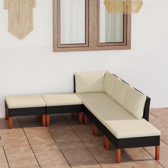 The Living Store Loungeset - Black - 2 Seater - Rattan - Weatherproof