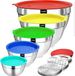 Ibenzoa® Set de mélange en acier inoxydable, 5 pièces avec couvercles et 3 lames de coupe par bol, empilable, lavable au lave-vaisselle, sans BPA – 4,5/2,7/1,6/1,1/0,7 litre