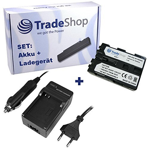 Trade Shop 2-in-1 set: Li-Ion accu 2000 mAh + acculader met auto-adapter compatibel met Sony NP-FM500H NP-FM-500H NPFM500H voor Sony A200 A300 A350 A500 A550 A700 A850