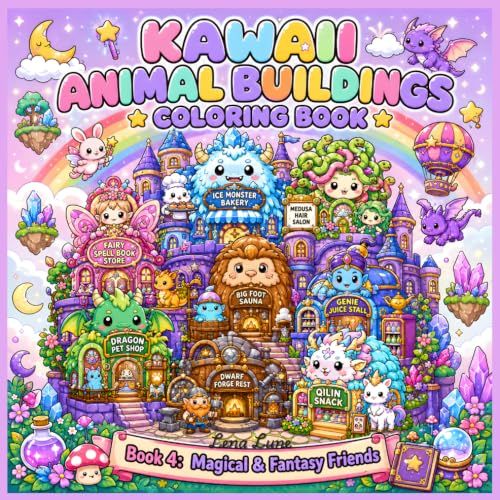 Kawaii Animal Buildings Coloring Book: Book 4: Magical & Fantasy Friends