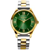 ZINZI Classy Mini ZIW1235 Dames Polshorloge - 30mm Kast - Groene Wijzerplaat - Goudkleurig Staal - Bicolor Band