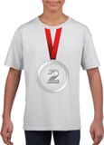 Bellatio Decorations Shoppartners Bv Zilveren medaille kampioen shirt wit jongens en meisjes - Winnaar shirt Nr 2 kinderen 158/164