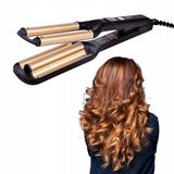 mPTech Huslog Krultang 3 Vaten voor Beach Waves, 100W, Keramische Platen, 3 Temperatuurstanden 100–200°C, Snelle Opwarming, Haarsparend, Opvouwbaar, 360° Draaikabel, Zwart/Champagne