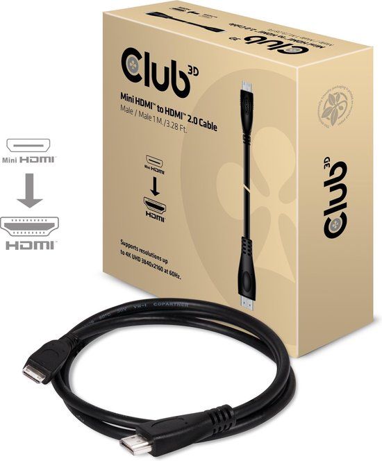 Club 3D CAC-1350 - HDMI to Mini HDMI Cable - 1m - Black