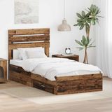 vidaXL Bedframe met lade en opslag, oud hout, 90 x 200 cm