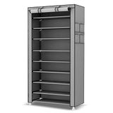 BAKAJI Ruimtebesparende schoenenkast met 10 planken, 60 x 30 x 160 cm, voor maximaal 27 paar schoenen, stalen frame en waterdichte TNT-stof met stofdichte ritssluiting (grijs)