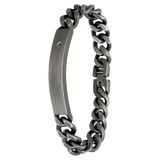 Lucardi Heren Armband plaat zirkonia zwart antique - Staal - Armband - 21 cm - Zilverkleurig
