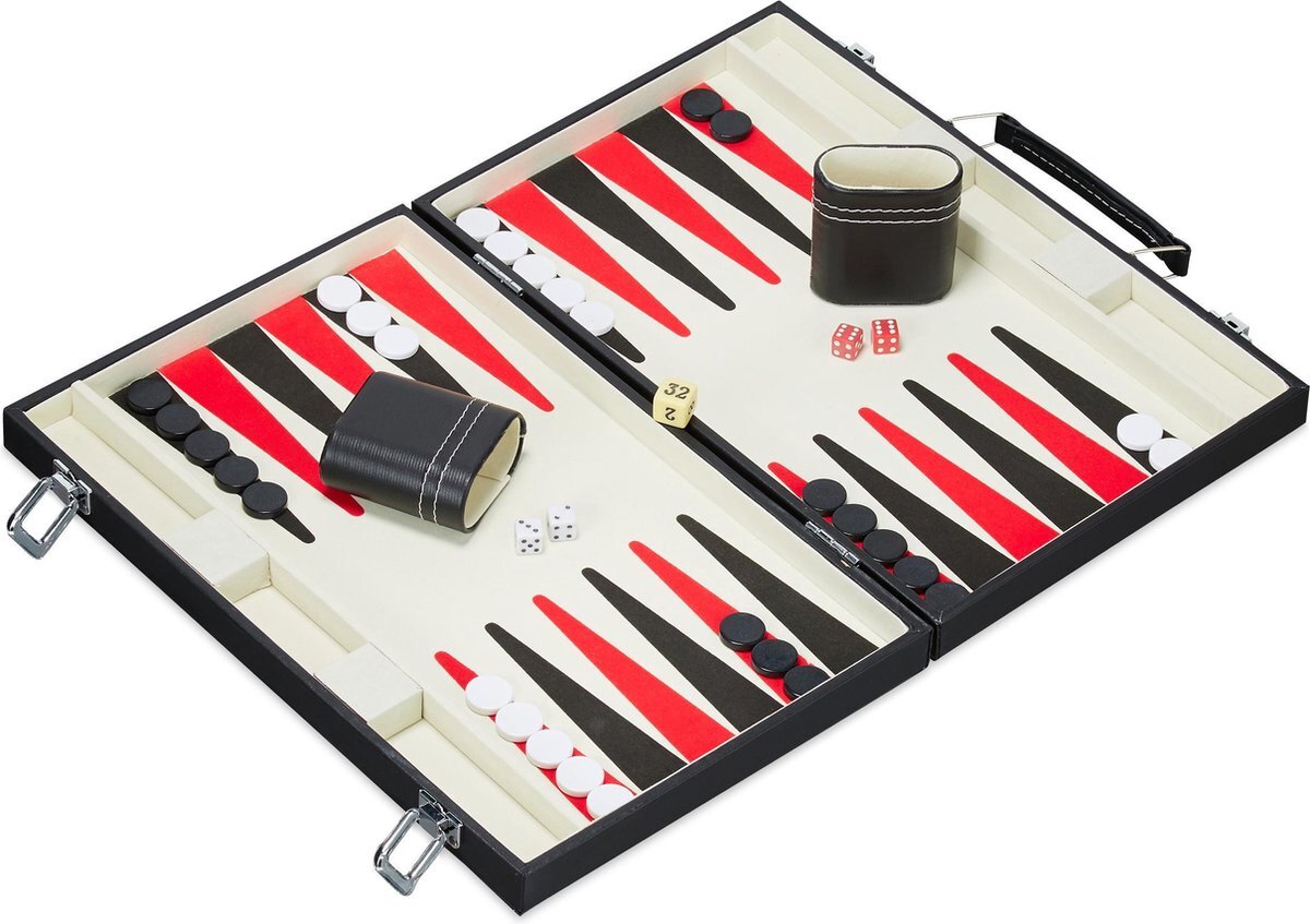 Relaxdays backgammon koffer - bordspel - Tric Track - strategiespel - triktrak - zwart