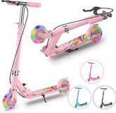 OFMOTRA Trottinette enfant - Trottinette - avec roues LED - Pliable - Trois hauteurs réglables - avec frein au pied et frein à main - Charge maximale 100 kg - rose