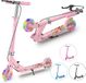 OFMOTRA Trottinette enfant - Trottinette - avec roues LED - Pliable - Trois hauteurs réglables - avec frein au pied et frein à main - Charge maximale 100 kg - rose