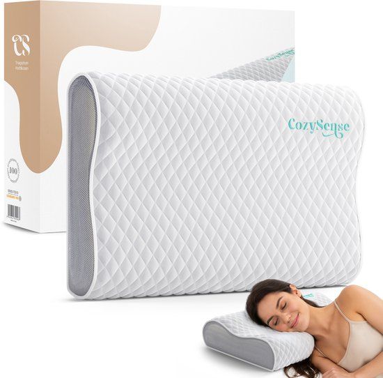 CozySense® Hoofdkussen - Traagschuim Slaapkussen - Ortopedisch voor Nekklachten - Ergonomisch Hoofdkussen - Voor Rug- en Zijslaper - Inclusief Kussensloop en Draagtas - Medium Hardheid