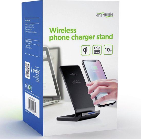 Gembird Draadloze QI lader Standaard 10Watt - Zwart