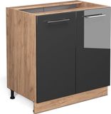 Vicco Fame-Line Keukenonderkast – 80 cm met legplank, WB Eik Antraciet Hoogglans