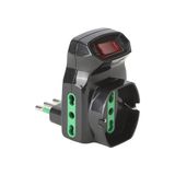 FANTON 87318 Adapter drievoudige stekker klein 10 A - 2 bypassstopcontacten 16 A - 1 tweepolig stopcontact Italiaans/Duits Schuko met schakelaar - overbelastingsbeveiliging zwart