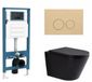 QeramiQ Dely Toiletset - inbouwreservoir Qeramiq Flush - 35mm zitting - kunststof beige bedieningsplaat - ronde knoppen - mat zwart