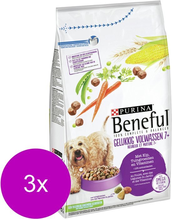 BENEFUL Gelukkig Volwassen 7plus Kip&Groente - Hondenvoer - 3 x 1.5 kg