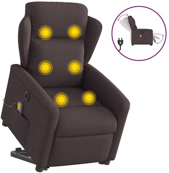 vidaXL Sta-op-massagestoel elektrisch verstelbaar stof donkerbruin