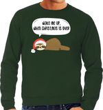 Bellatio Decorations Luiaard Kerst sweater / Kerst trui Wake me up when christmas is over groen voor heren - Kerstkleding / Christmas outfit L