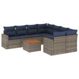 vidaXL 9-delige Loungeset met kussens, poly rattan, grijs
