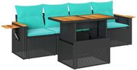 vidaXL 5-delige loungeset met kussens, polyrattan, zwart