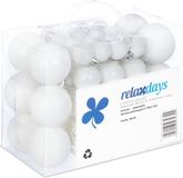 Relaxdays boules de Noël - set de 50 - incassable - plastique - ∅ 3, 4 & 6 cm - blanc