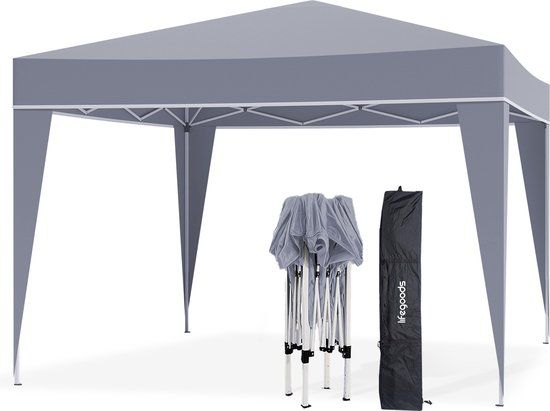 LifeGoods Partytent - Opvouwbaar - 3x3 m - Easy Up - Paviljoen - Vouwtent - Met Draagtas - Grijs