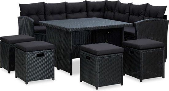 vidaXL 6-delige Loungeset met kussens poly rattan zwart