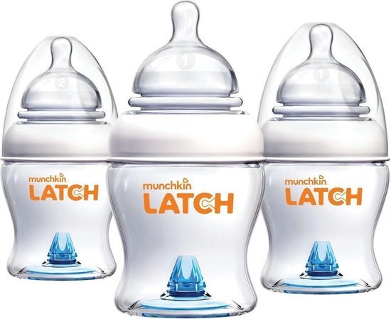 MUNCHKIN 3 stuks Latch zuigfles 120ml (ideale fles als opvolging na borstvoeding) transparant