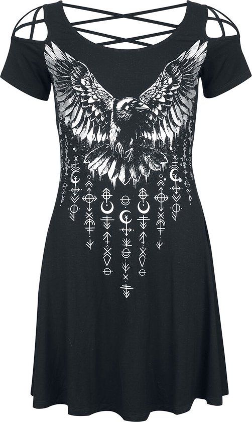 Black Premium by EMP Zwarte Korte Jurk met Ravenprint - Dames - XXL