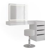 Vicco Kaptafel set met kruk Sherry, Wit, 140.2 cm met LED-spiegel, kruk en ladekast