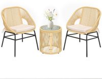 Outsunny Rattan Bistro Set - Staal, PE-rattan - 63L x 73B x 81H cm - Beige