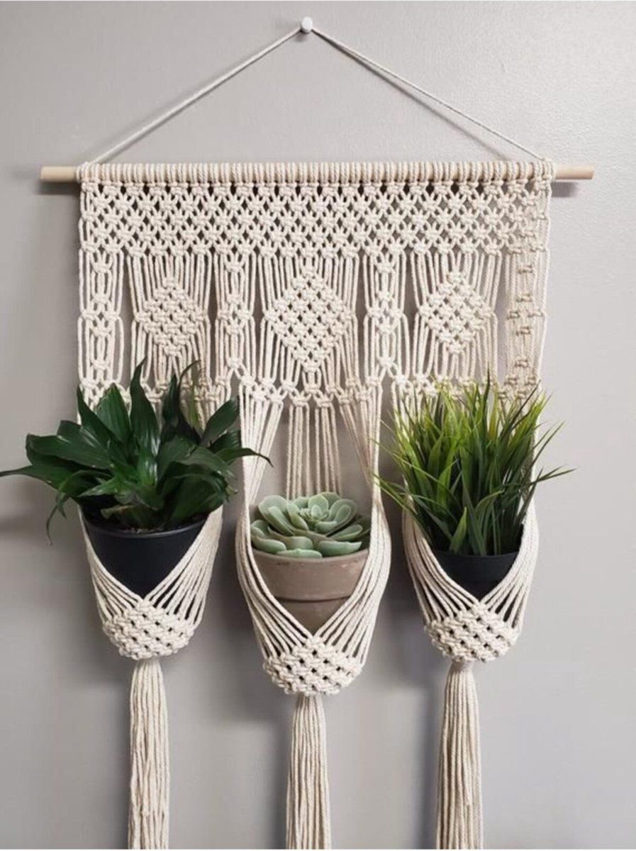 Vilta Life Plantenhanger macramé - 3 stuks - Ecru