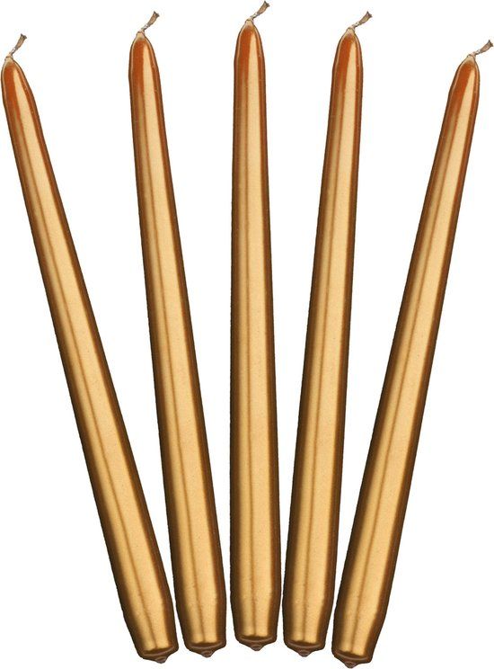 Merkloos Partydeco Dinerkaarsen - metallic goud - 10x stuks - 24 cm - 5 Branduren