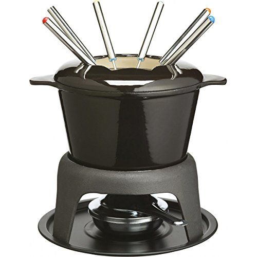 Masterclass Kitchen Craft Gietijzeren Vlees-/kaas-/chocoladefondueset met 6 Vorken, 21 x 18 cm, Zwart
