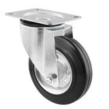 WAGNER Soft zwenkwiel - diameter 160 mm, bouwhoogte 200 mm, stalen velg verzinkt, massief rubber, montageplaat 110 x 140 mm, draagkracht 150 kg