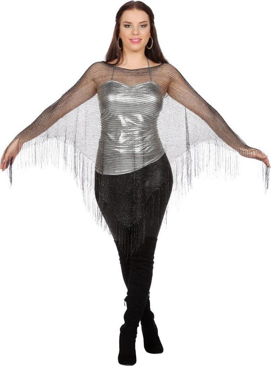 Wilbers Punk & Rock Kostuum | Poncho Visnet Zwart Vrouw | One Size | Carnaval