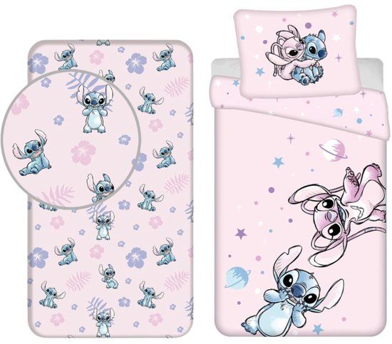 4KidsOnly Lilo & Stitch Dekbedovertrek + Hoeslaken Katoen Eenpersoons 140x200 cm