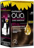 Garnier Olia Permanente haarkleur zonder ammoniak, met voedende en natuurlijke oliën, volledige grijze haardekking, permanente kleuring, nr. 6.0 lichtbruin, 1 stuk