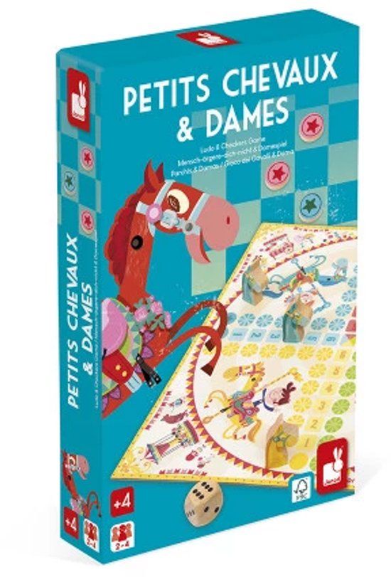 Janod - Ludo en dammen - Houten spel - 2-6 spelers - 4+ jaar