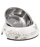 Dehner Premium Lovely kattenbak, Ø 14 cm, hoogte 4,7 cm, 160 ml, vaatwasserbestendig, melamine/roestvrij staal/rubber, wit