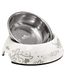 Dehner Premium Lovely kattenbak, Ø 14 cm, hoogte 4,7 cm, 160 ml, vaatwasserbestendig, melamine/roestvrij staal/rubber, wit