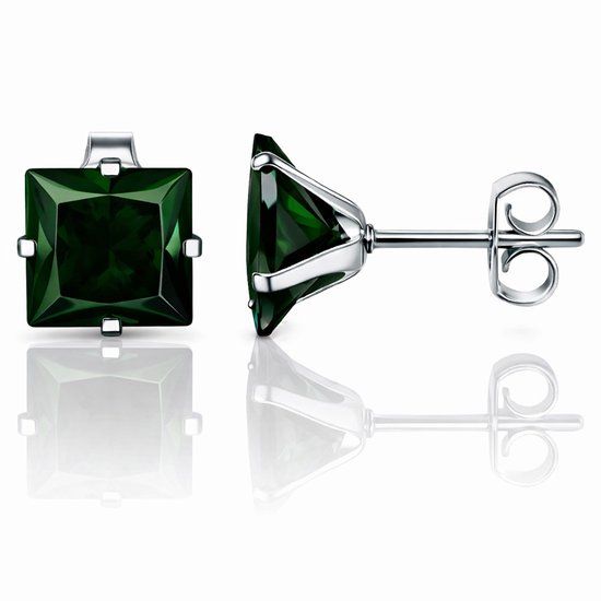 LGT JWLS Lookinggoodtoday LGT JWLS Classic Stud Oorbellen Vierkant - Groen Zilver-8mm