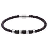 Lucardi - Heren Stainless steel herenarmband gevlochten leer bruin