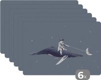 KitchenYeah Placemat Set - Moon Whale Stars Retro Design - 6 Pack - 45x30 cm